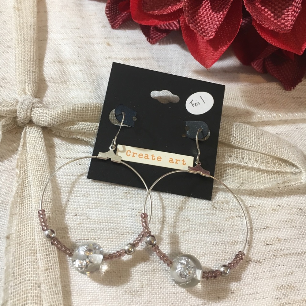 Foil Bead Large Hoop Dangle Earrings